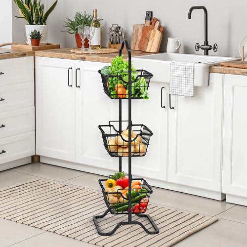 Simple Houseware 3-Tier Rigid Wire Market Fruit Basket Stand, Black - size: 3 Tier
