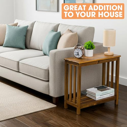 ENKEZI Narrow End Table with Shelf – Slim Side Table, Nightstand for Small Spaces, Bedroom, Living Room, Balcony or Outdoor Use (Minimalist II) - style: Minimalist II