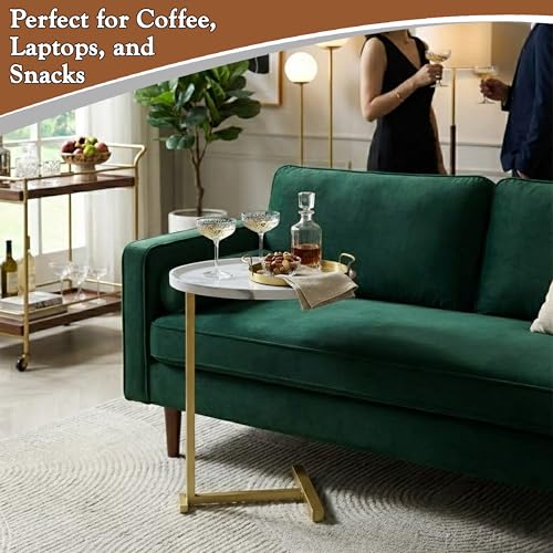 Kings Brand C-Shaped Side End Table, Sofa Snack Table, Gold & White | Convenient C-Shaped Table – Slides Under Sofas, Chairs, Beds to Keep Coffee, Snacks, Laptops, Books, & Essentials w/in Reach - color: White