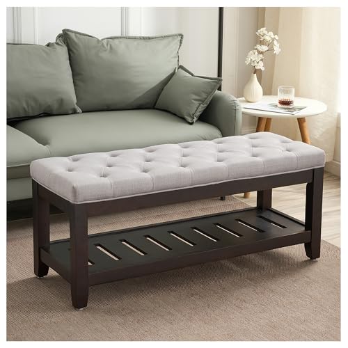 44" Entryway Bench with Shoe Storage, End of Bed Bench, Upholstered Ottoman Storage, 500 LBS Capacity for Entryway, Living Room, Hallway - color: Light Grey-1