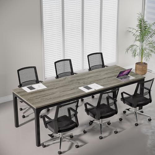 Tribesigns 6.5 FT Conference Room Table, 78.74" W x 27.56" D Large Office Conference Table, Modern Seminar Meeting Table Desk for Boardroom, Meeting Room (1, Gray and Black) - color: Gray and Black
