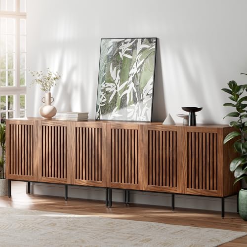 BVIUNTWO Set of 2,3 Door Accent Storage Cabinet with Doors and Adjustable Shelf,Freestanding Buffet Cabinet,Modern Sideboard Buffet Cabinet for Living Room,Dining Room,Kitchen,Hallway - color: Brown, size: 95 Inch