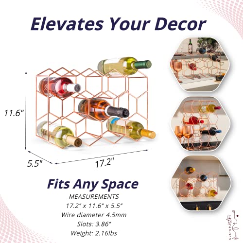 Gusto Nostro Countertop Wine Rack - 14 Bottle Freestanding Modern Metal Wine Rack - 3 Tier Tabletop Wine Holder Stand for Cabinet, Pantry Wine Bottle Storage - No Assembly Required (Small, Rose Gold) - color: Rose Gold