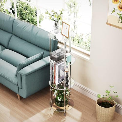 Clear Round Acrylic Side Table for Small Spaces, 11.81" L x 11.81" W x 38.7" H, 4 Tier Small Modern Drink End Table Nightstand, Minimalist Bedside Table for Living Room, Bedroom, Bathroom - size: 4 Tier 1-Pack (38.7"H)