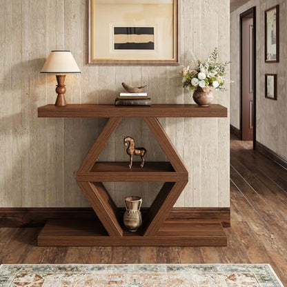 39.4-Inch Farmhouse Console Table for Entryway, Wood Behind Couch Table with Storage Shelves, Rectangular Sofa Table, Narrow Entryway Table for Entrance, Hallway, Foyer, Living Room, Entry Way Table