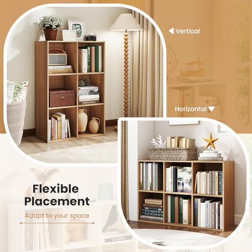 Giantex 6-Cube Bookcase, 3-Tier Cubby Bookshelf, Horizontal Vertical Display Rack with Anti-Tipping Kits, Modern Storage Organizer Shelf Unit for Bedroom, Living Room, Study Room, Natural | Horizontal Vertical Display Rack with Anti-Tipping Kits, Modern S