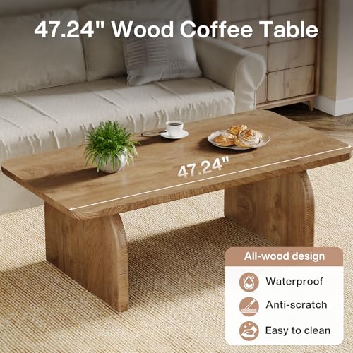 Tribesigns Rectangle Coffee Table, 47-Inch Wood Rectangular Living Room Table, Farmhouse Accent Center Low Cocktail Tea Table with Sturdy Base & Rounded Corners, Easy Assembly (Natural Brown) - color: Natural Brown