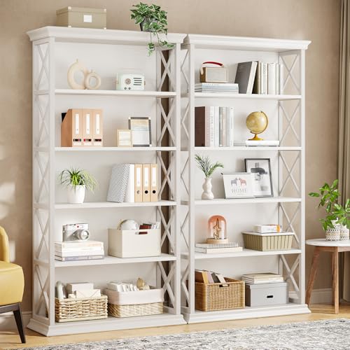 Tribesigns 6-Tier Bookcase Set of 2, 71 Inches Industrial Bookshelves and Bookcases, Floor Standing 5 Shelf Display Storage Shelves Tall Bookcase for Home Office, Living Room, Bed Room, White - color: All White, size: 2