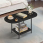 Black Coffee Tables for Living Room,Mid Century Oval Small Center Table with Storage Shelf and Wood Tabletop,2-Tier Farmhouse Low Cocktail Tea Table for Small Space,Apartment - color: Black