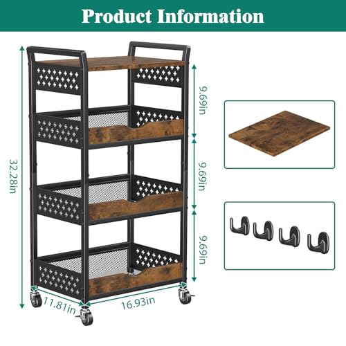 Giwil 4-Tier Rolling Storage Cart, Small Coffee Bar Crafts Makeup Cart with Wooden Top Snack Organizer for Pantry, Utility Kitchen Cart On Wheels for Onions Potatoes, Black - size: 4 Tier