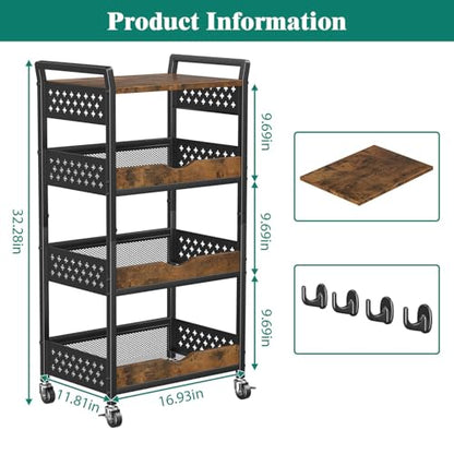 Giwil 4-Tier Rolling Storage Cart, Small Coffee Bar Crafts Makeup Cart with Wooden Top Snack Organizer for Pantry, Utility Kitchen Cart On Wheels for Onions Potatoes, Black - size: 4 Tier