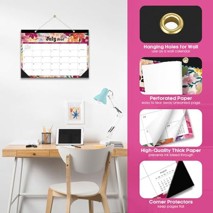 Desk Calendar 2026-2027, 18-Month Calendar Runs from July 2026 to December 2027, Large 17" x 12" Monthly Desktop & Wall Calendar for Home & Office - Vivid Bloom - color: d-Vivid Bloom, size: Jul 2026 – Dec 2027