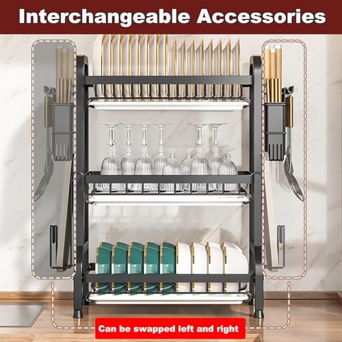BCWW Dish Drying Rack - 3 Tier Stainless Steel Dish Rack for Kitchen Counter, Large Capacity Kitchen Organizers and Storage Rack with Drainboard and Cutlery Holder