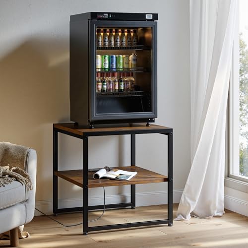 Tatub 20IN Rustic Brown End Table with Charging Station & USB Ports Outlets | Versatile Mini Fridge Table Printer Stand Nightstand for Bedroom Living Room - color: Rustic Brown