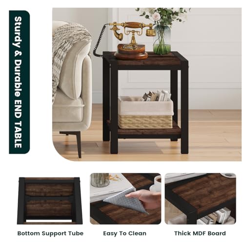 BON AUGURE End Table, Small Side Table for Living Room, Night Stand, Bedside Tables with 2-Tier Storage Shelves for Bedroom, Small Spaces (Rustic Oak) - color: Rustic Oak