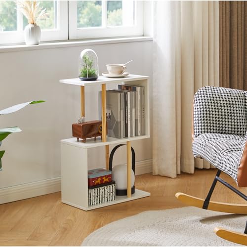 Aibiju Narrow Side Table with Open Storage Shelf, S-Shaped End Table, 3-Tier Nightstand, 23 inches High, Sofa Table for Small Spaces, White Side Table YD-ST003W - color: White