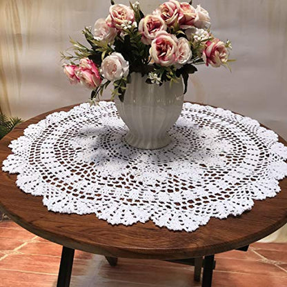 Damanni White Cotton Handmade Crochet Lace Tablecloth Doilies Table Overlay,Round,23 Inch,2PCS - size: White-2pc-23 Inch