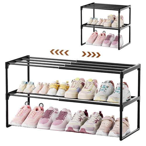 HAIXIN Expandable Shoe Rack, 2 Tier Adjustable Shoe Organizer | Stretch to Fit Your Space, Upright and Upside Down, Stack Multiple Sets, No-Tool Assembly, Fit Tight Closet, Entryway, Strudy - size: 2 Tier