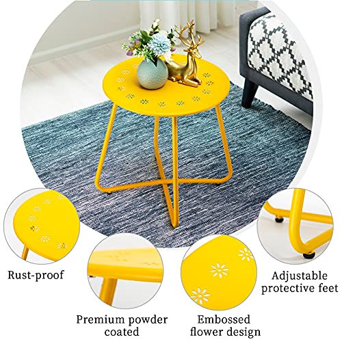 danpinera Outdoor Side Tables with Flower Cut Outs, Weather Resistant Steel Patio Side Table, Small Round Outdoor End Table Metal Side Table for Patio Yard Balcony Garden Yellow - color: Yellow
