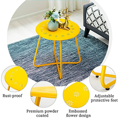 danpinera Outdoor Side Tables with Flower Cut Outs, Weather Resistant Steel Patio Side Table, Small Round Outdoor End Table Metal Side Table for Patio Yard Balcony Garden Yellow - color: Yellow