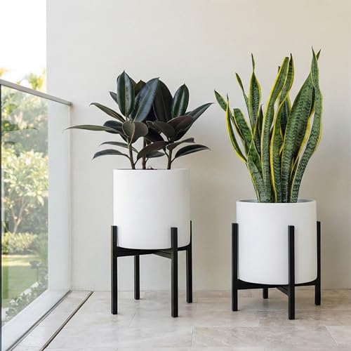 FaithLand Mid Century Plant Stand Indoor Outdoor (EXCLUDING 10" Plant Pot), Metal Planter Stand, Potted Plant Holder, Black, Hold Up to 10 Inch Planter - Fits Snake Plant - Upgraded Design. - size: 10 inch