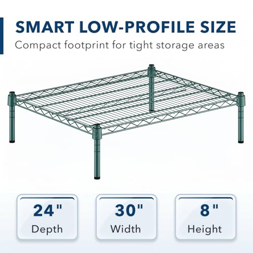 24" x 30" x 8" Green Epoxy Wire Storage Shelf, Dunnage Rack, Commercial 1 Tier Small Shelf - color: Green, size: 24"D x 30"W x 8"H