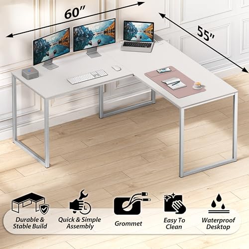SHW Mission 55 x 60 Inches L-Shape Home Office Computer Desk, White - color: White, size: 55-Inch L-Shaped