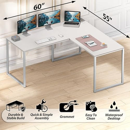 SHW Mission 55 x 60 Inches L-Shape Home Office Computer Desk, White - color: White, size: 55-Inch L-Shaped