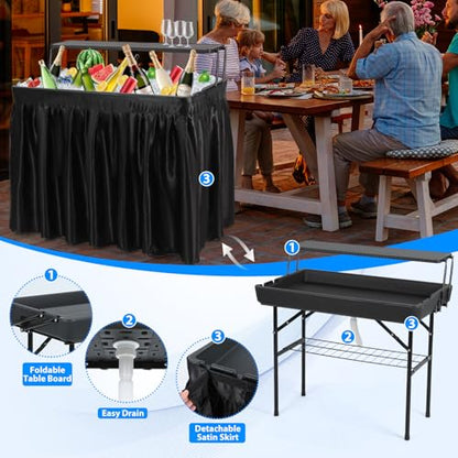 Nice C 4 ft Folding Ice Cooler Table, Party Bar Cooler Table (Black) | Grazing Table, Drain, Bar Cooler Table, Matching Skirt, Storage Shelf - color: Black