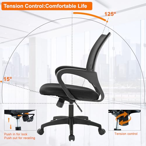 BestOffice Ergonomic Office Chair | Mid-Back Swivel Desk Chair | Black | with Lumbar Support, Adjustable Height & Breathable Backrest | Sponge Seat & Rolling Wheels | for Home, Office | Pack of 2 - color: Black, style: pack of 2