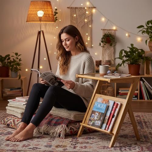 Tiita Rattan Side Table, Mid Century Nightstand, Bamboo Accent Bedside Tables, Glass Coffee Tables, Boho Wooden End Table with Storage for Small Space, Living Room and Bedroom - color: Rattan-l-wood