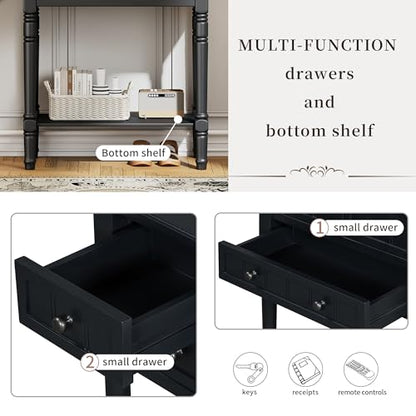 LUMISOL Slim Console Table with 3 Storage Drawers, Small Entryway Table with Bottom Shelf, Narrow Side Table for Entryway Foyer, Black - color: Black