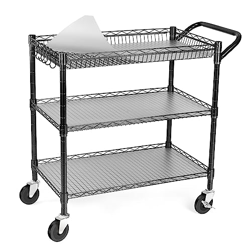 WDT 990Lbs Capacity Heavy Duty Rolling Utility Cart, NSF Rolling Carts with Wheels,Commercial Grade Metal Cart with Handle Bar & Shelf Liner,Trolley Serving Cart for Restaurant,Kitchen,Black - color: Black-3 Tier