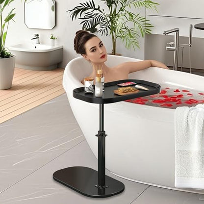 Adjustable Height C Shaped Side Table, Couch Tables That Slide Under, C Side Table Raised Edge, 360°Swivel C Shaped End Table, Small Coffee C Table, End Table for Sofa/Bed/Bathtub - color: Walnut