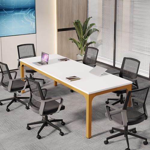 Tribesigns 6.5 FT Conference Room Table, 78.74" W x 27.56" D Large Office Conference Table, Modern Seminar Meeting Table Desk for Boardroom, Meeting Room (1, White and Gold) - color: White and Gold
