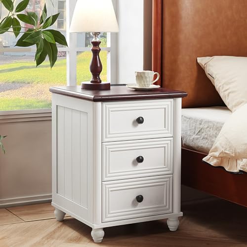 RWYHG 18" Night Stand with Charger Station, Nightstand with 3 Drawers | Farmhouse Modern Bedside Table, Metal Handle, Roman Column Legs, White Bed Side End Tables for Bedroom Living Room - color: Elegant White, size: 18"D x 18"W x 24"H (3 Drawers)