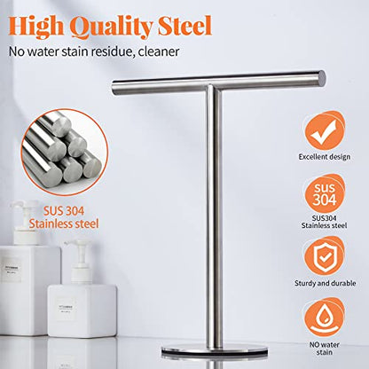 Bathroom Hand Towel Holder Stand，T-Shape Hand Towel Holder Stand SUS304 Stainless Steel for Bathroom，Kitchen or Vanity Countertop(2Pack) - color: Silver-2pack