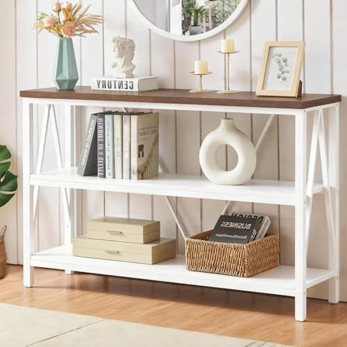 HOMISSUE Entryway Console Table, Rustic Console Tables with Wide Storage, Industrial Foyer for Entry with 3-Tier Open Shelves, White, 47 Inch - color: White, size: 47Inch(12.99"D x 47.24"W x 30"H)