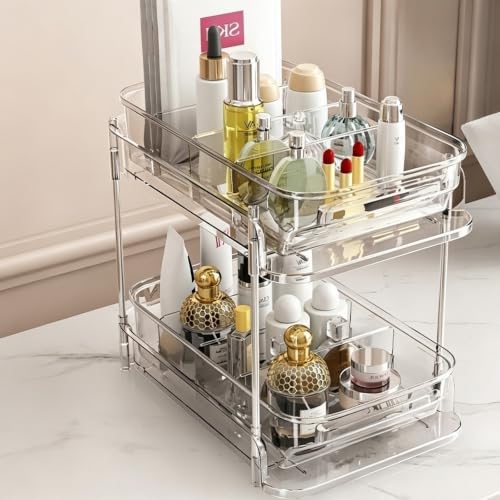 2-Tier bathroom cabinet organizer, bathroom organizers and storage with Adjustable Removable Dividers,Under Sink Organizing,Under Sink and Pull-Out Cabinet Organizer for Kitchen and Pantry Storage - color: white -3-tier Under Sink Organizer