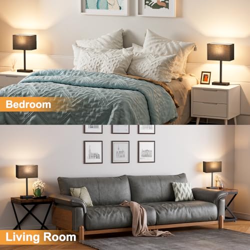 Hong-in Touch Lamps for Bedroom - 3-Way Dimmable Bedside Lamps Set of 2 with USB C+A, Black Modern Table Lamp for Night Stands, Desk Lamp for Living Room Nightstand End Tables Bed Side - color: F. Black&Black