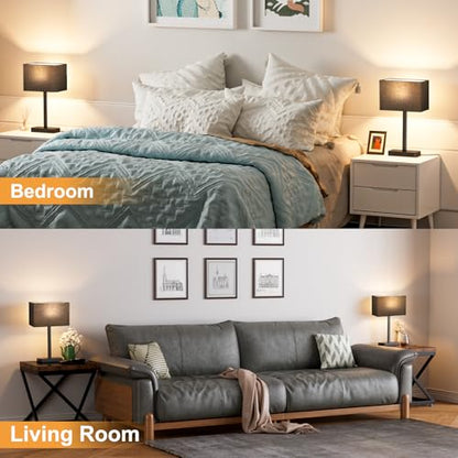 Hong-in Touch Lamps for Bedroom - 3-Way Dimmable Bedside Lamps Set of 2 with USB C+A, Black Modern Table Lamp for Night Stands, Desk Lamp for Living Room Nightstand End Tables Bed Side - color: F. Black&Black