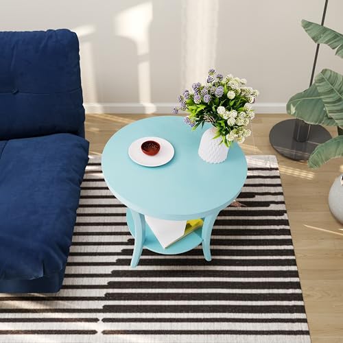Roundhill Furniture Perth Contemporary Round End Table with Shelf - color: Teal