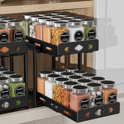 Pull Out Spice Racks for Inside Cabinets, 2 - Tier Cabinet Spice Rack Organizer, Height Adjustable Vertical Spice Rack for Cabinet, Kitchen, Pantry, Cupboard (7.5''Wx10.8''Dx9.2''H, Metal Black) - size: 7.5''Wx10.8''Dx9.2''H,2 Tier