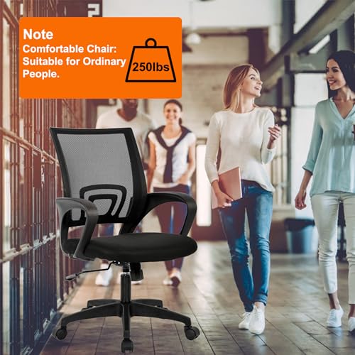 BestOffice Ergonomic Office Chair | Mid-Back Swivel Desk Chair | Black | with Lumbar Support, Adjustable Height & Breathable Backrest | Sponge Seat & Rolling Wheels | for Home, Office | Pack of 2 - color: Black, style: pack of 2