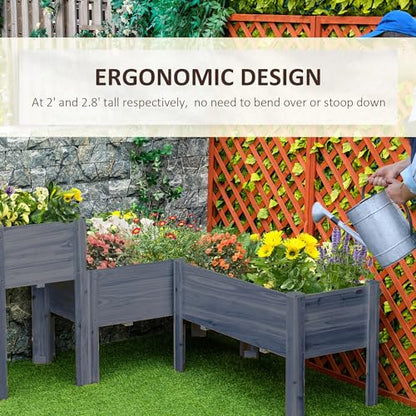 Outsunny Raised Garden Bed Set of 3, Wooden Elevated Planter Box with Legs and Bed Liner, for Backyard and Patio to Grow Vegetables, Herbs, and Flowers, Gray - color: Gray, size: 1.65' x 1.65' x 2.81'