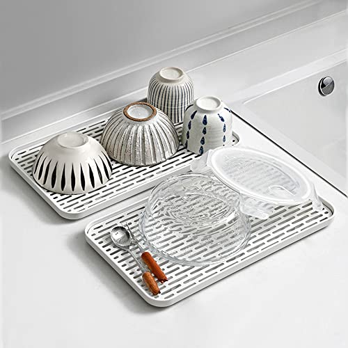 Cup Drying Rack & Dish Drying Tray, Drain Board for Small Kitchen Sink, Dish Drain Tray Large Enough for Counter or Coffee Table, Big White Dish Drying Mat - size: 8.85W x 15.35L