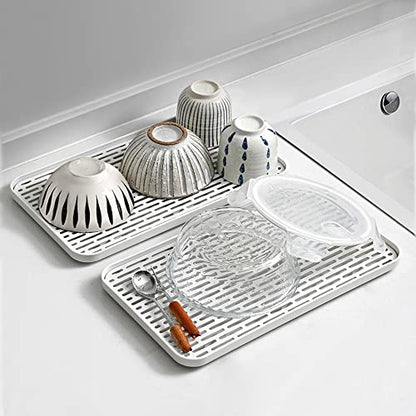 Cup Drying Rack & Dish Drying Tray, Drain Board for Small Kitchen Sink, Dish Drain Tray Large Enough for Counter or Coffee Table, Big White Dish Drying Mat - size: 8.85W x 15.35L