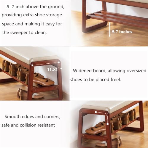 SOBIBO Solid Wood Shoe Bench, 2-Tier Wooden Entryway Bench, Modern Shoe Rack with Faux Leather Cushion for Hallway, Living Room (Gray, 31.5'') - color: Beige, size: 31.5 inches