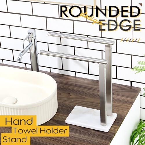 KOKOSIRI Hand Towel Holders Standing Towel Bars 2-Tier with Marble Base for Bathroom Vanity Countertop, Brushed Stainless Steel 15.7'' Height THS0007-BR - color: Brushed Nickel, size: 2-Bar