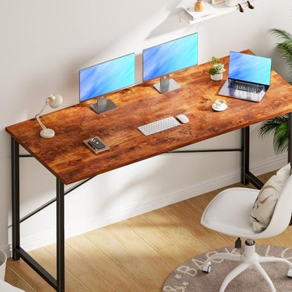 OLIXIS Home Office Computer Desk, Small Office 55-inch Writing and Study Desk, Bedroom Table with Metal Frame and Wooden Top, Compact Modern Study Table for Home Use, Rustic Brown - color: Rustic Brown, size: 55-In